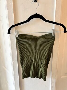 Mango Ribbed Knit Olive Green Tube Top with Matching Shorts